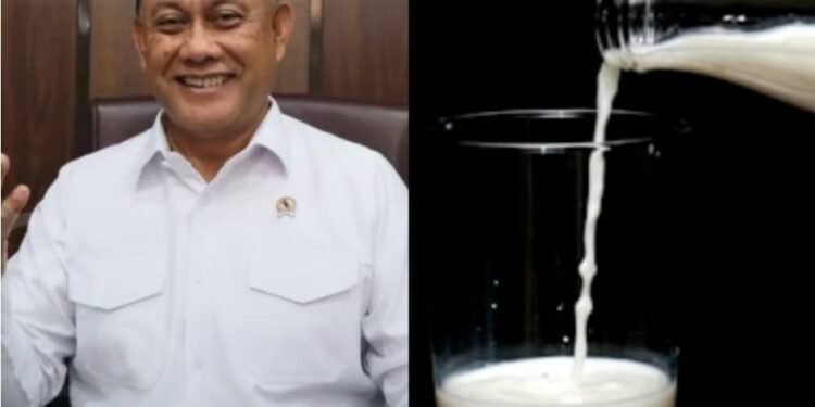 Kolase foto Kepala Badan Gizi Nasional (BGN) Dadan Hindayana yang bercerita anaknya tumbuh tinggi karena minum susu 2 liter sehari. (Kolase Instagram/badangizinasional.ri - unsplash/engin akyurt)