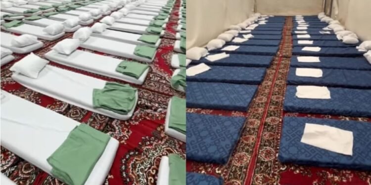 Penataan kasur di tenda di Arafah untuk jemaah calon haji sempat jadi sorotan. (Instagram/kemenag_ri)