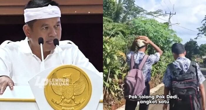 Gubernur Jawa Barat, Dedi Mulyadi (kiri) dan potret video viral siswa sekolah di Jabar yang mengeluh pergi ke sekolah jalan kaki (kanan). (Instagram.com/@dedimulyadi71)